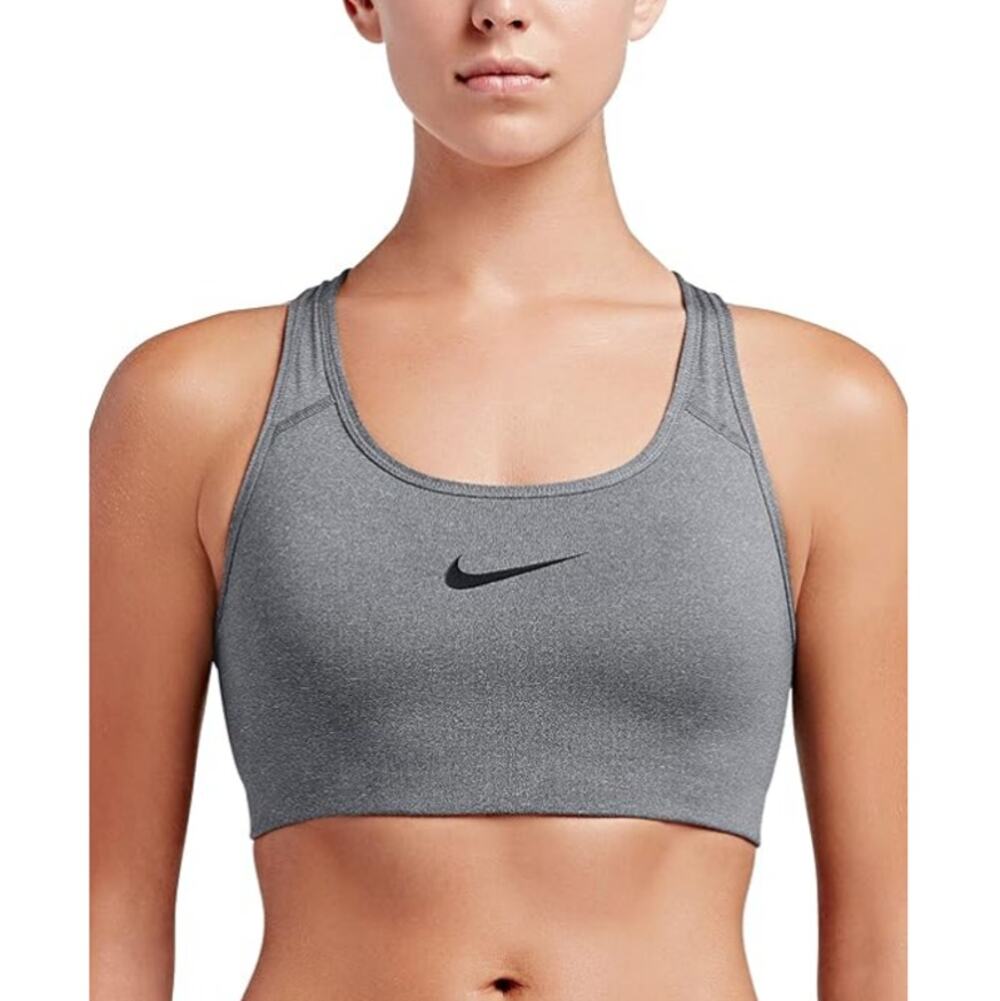 New NIKE Women's Heather Gray Pro Classic Swoosh Sports Bra  Large